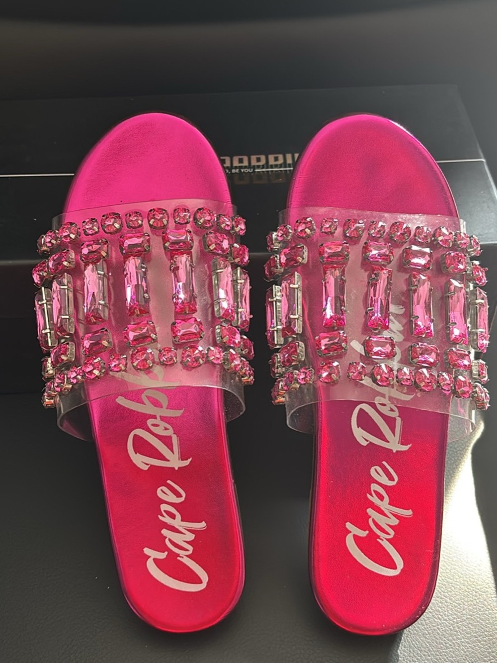 Cape Robbin Hot Pink Jeweled Slide Sandals